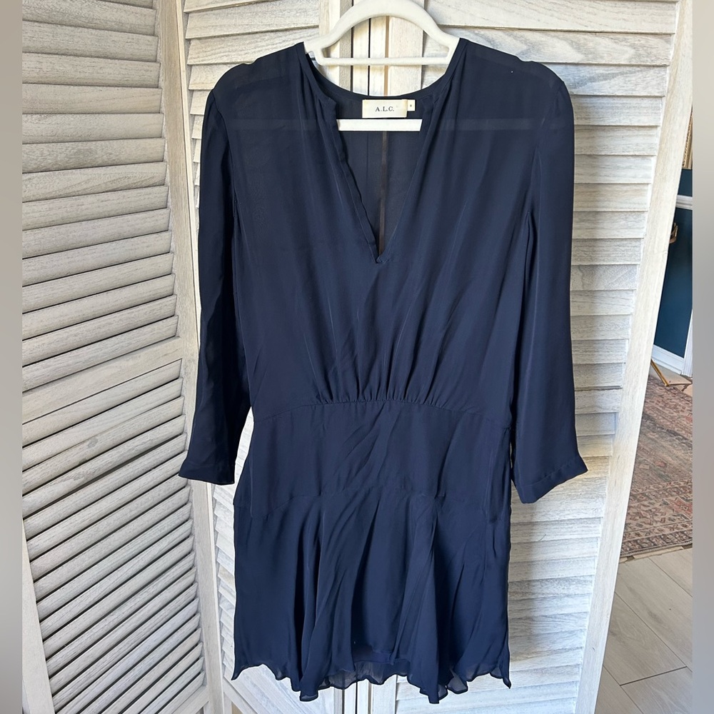 Dark Blue Long-Sleeve Mini Dress